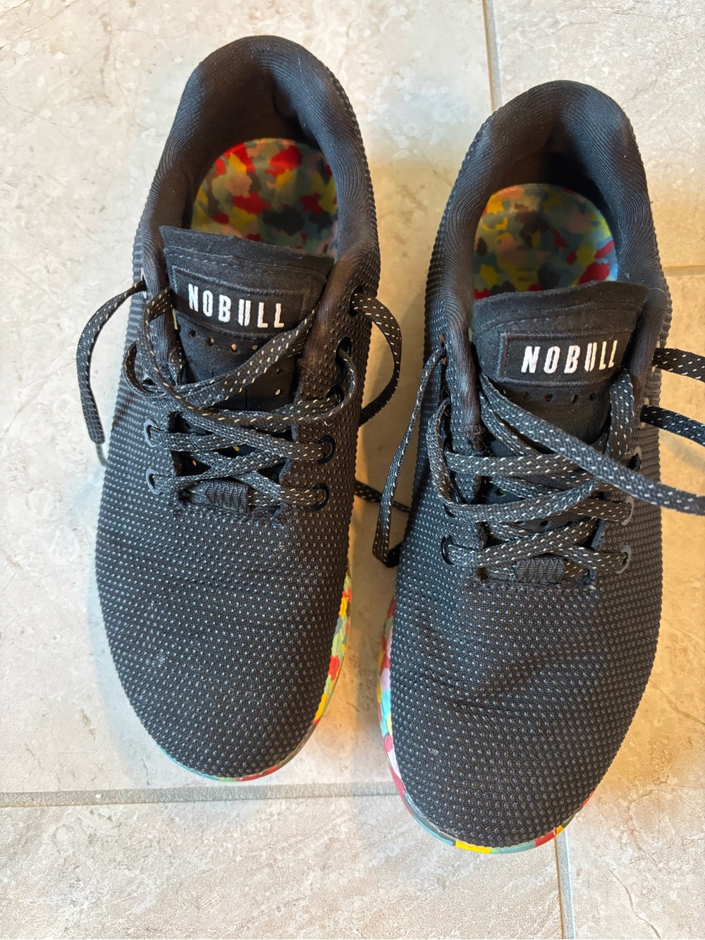 NOBULL Black Knit Athletic Shoes with Multicolor Insole Accents
